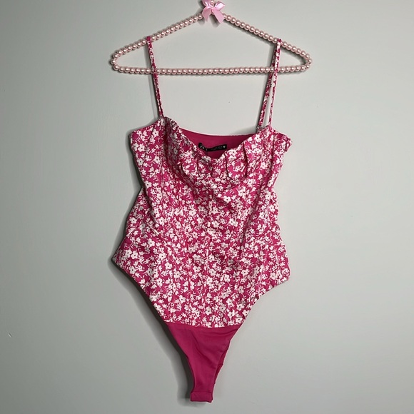 ZARA pink floral corset bodysuit - Picture 4 of 10